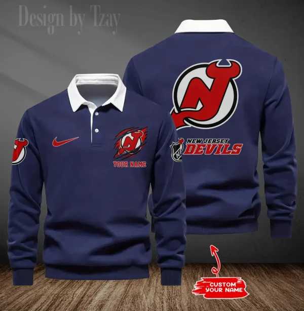 New Jersey Devils Long Sleeve Men's Golf Polo Shirt SPTLSMGPS079 - Image 5