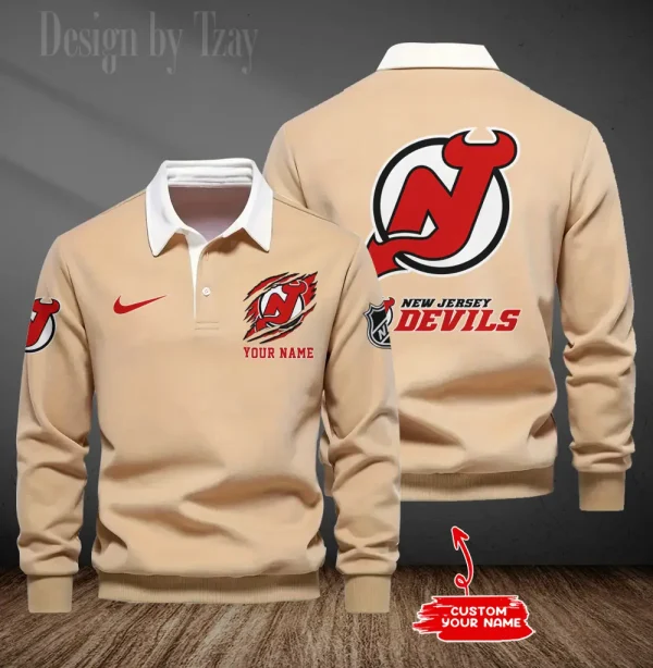 New Jersey Devils Long Sleeve Men's Golf Polo Shirt SPTLSMGPS079 - Image 6