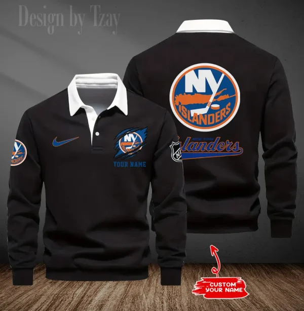 New York Islanders Long Sleeve Men's Golf Polo Shirt SPTLSMGPS080