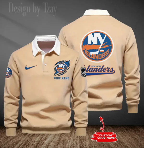 New York Islanders Long Sleeve Men's Golf Polo Shirt SPTLSMGPS080 - Image 2