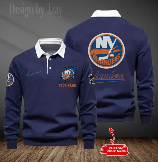 New York Islanders Long Sleeve Men's Golf Polo Shirt SPTLSMGPS080 - Image 3
