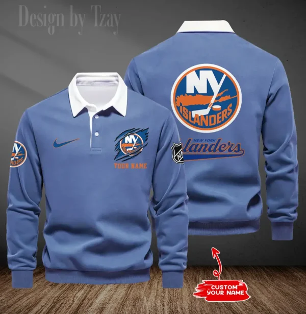 New York Islanders Long Sleeve Men's Golf Polo Shirt SPTLSMGPS080 - Image 4