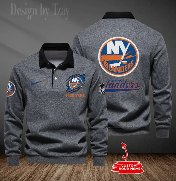 New York Islanders Long Sleeve Men's Golf Polo Shirt SPTLSMGPS080 - Image 5