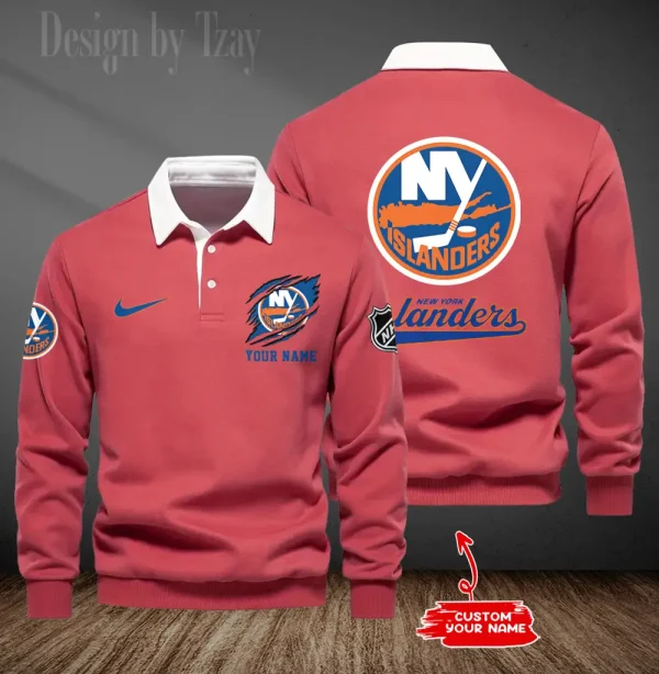 New York Islanders Long Sleeve Men's Golf Polo Shirt SPTLSMGPS080 - Image 6