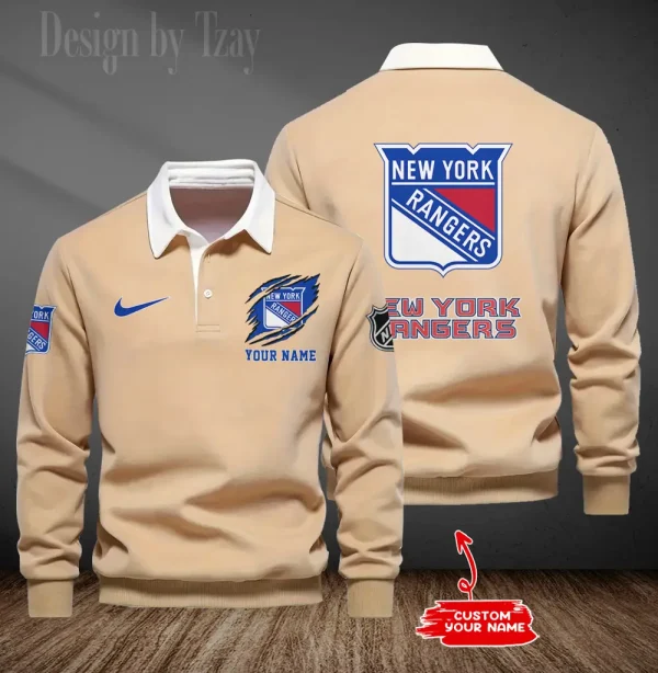 New York Rangers Long Sleeve Men's Golf Polo Shirt SPTLSMGPS081