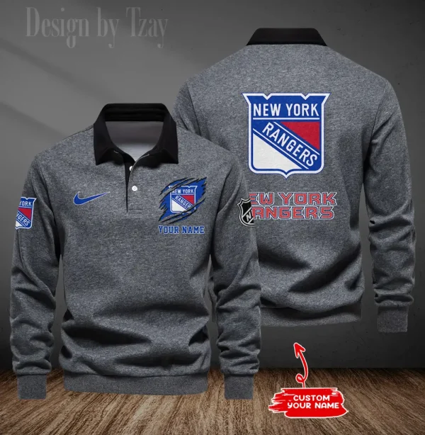 New York Rangers Long Sleeve Men's Golf Polo Shirt SPTLSMGPS081 - Image 3