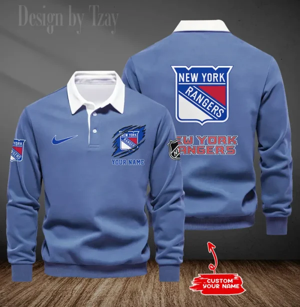 New York Rangers Long Sleeve Men's Golf Polo Shirt SPTLSMGPS081 - Image 4