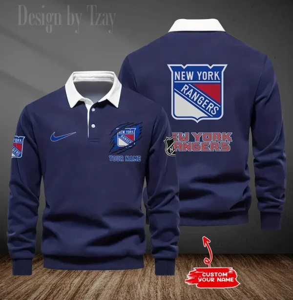 New York Rangers Long Sleeve Men's Golf Polo Shirt SPTLSMGPS081 - Image 5