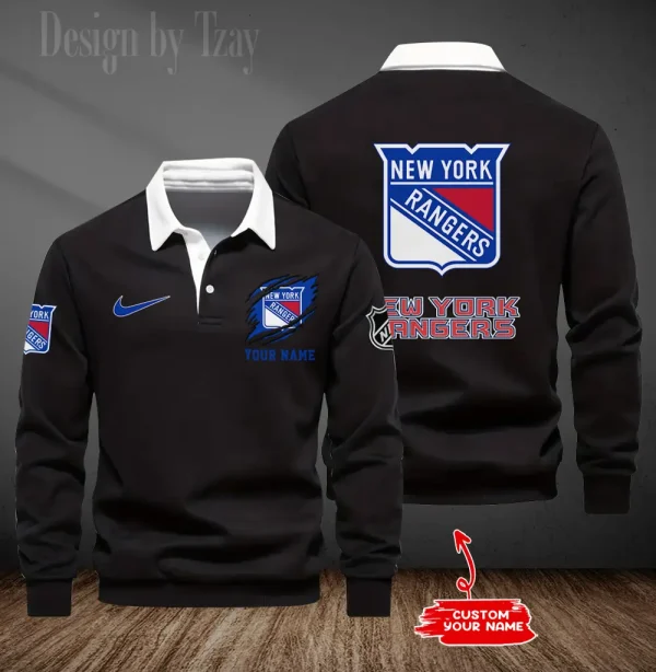 New York Rangers Long Sleeve Men's Golf Polo Shirt SPTLSMGPS081 - Image 6