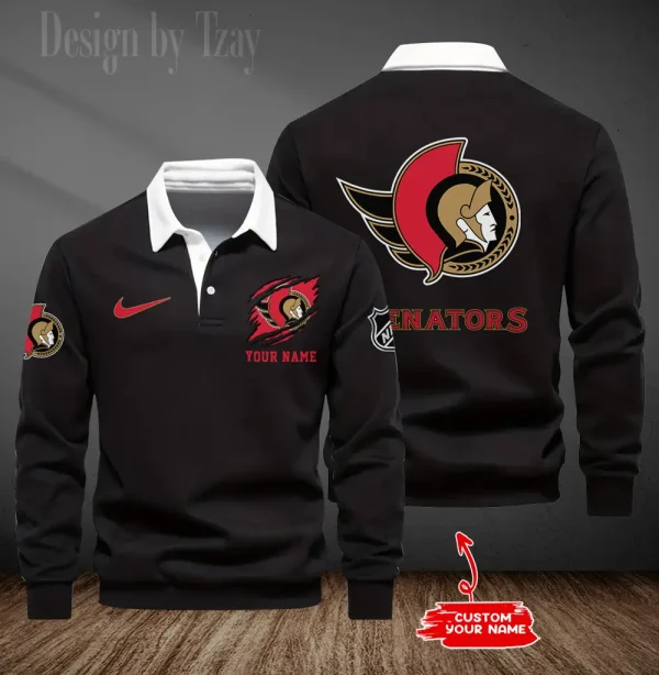 Ottawa Senators Long Sleeve Men's Golf Polo Shirt SPTLSMGPS082