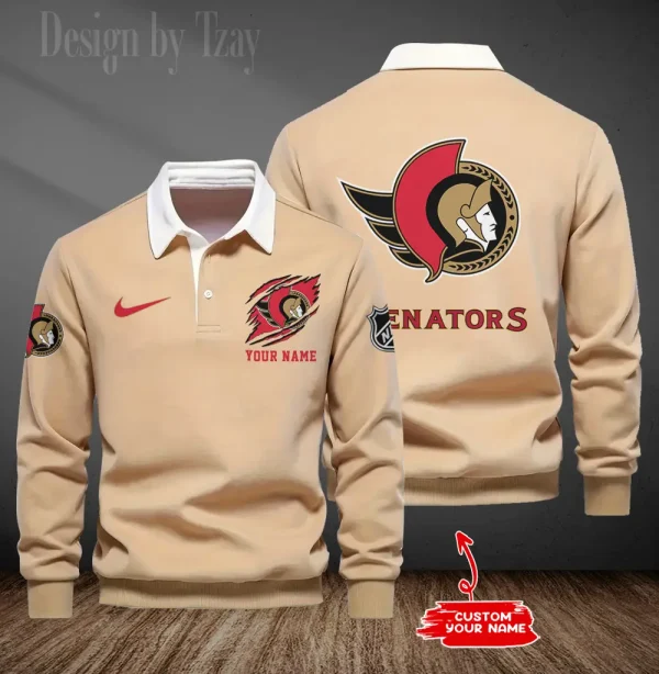 Ottawa Senators Long Sleeve Men's Golf Polo Shirt SPTLSMGPS082 - Image 2