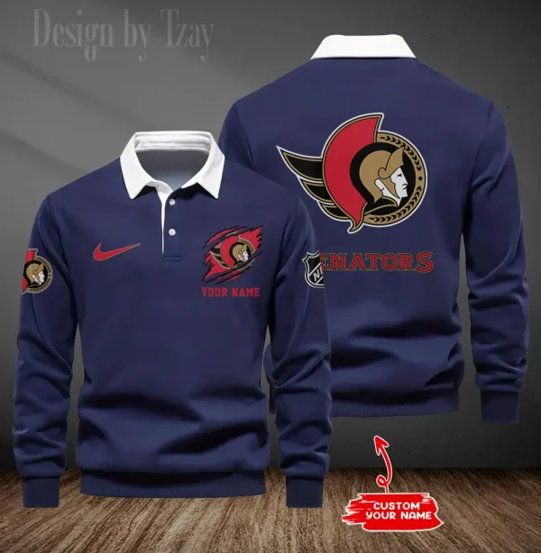 Ottawa Senators Long Sleeve Men's Golf Polo Shirt SPTLSMGPS082 - Image 3