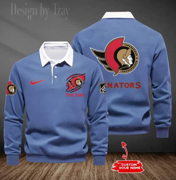 Ottawa Senators Long Sleeve Men's Golf Polo Shirt SPTLSMGPS082 - Image 4