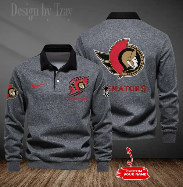 Ottawa Senators Long Sleeve Men's Golf Polo Shirt SPTLSMGPS082 - Image 5