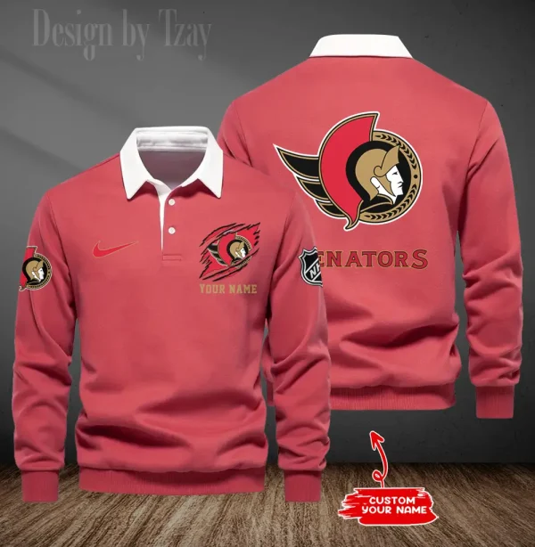 Ottawa Senators Long Sleeve Men's Golf Polo Shirt SPTLSMGPS082 - Image 6