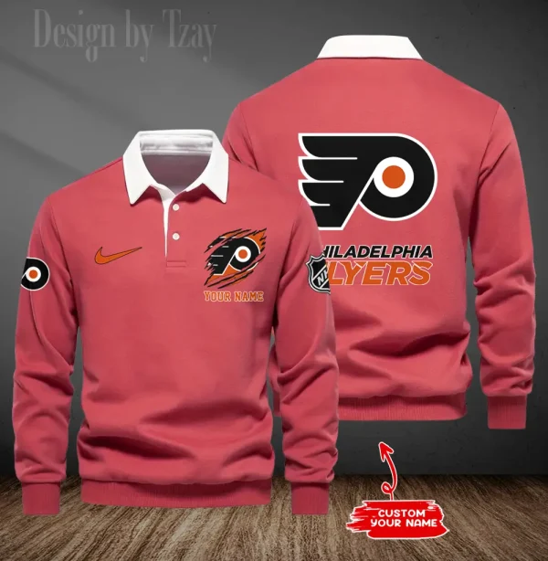 Philadelphia Flyers Long Sleeve Men's Golf Polo Shirt SPTLSMGPS083 - Image 2