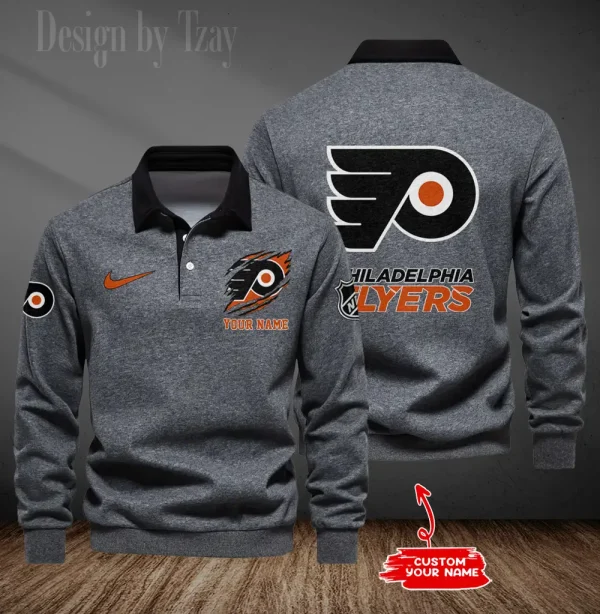 Philadelphia Flyers Long Sleeve Men's Golf Polo Shirt SPTLSMGPS083 - Image 3