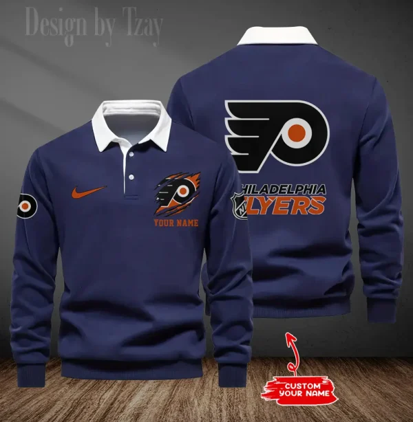 Philadelphia Flyers Long Sleeve Men's Golf Polo Shirt SPTLSMGPS083 - Image 4