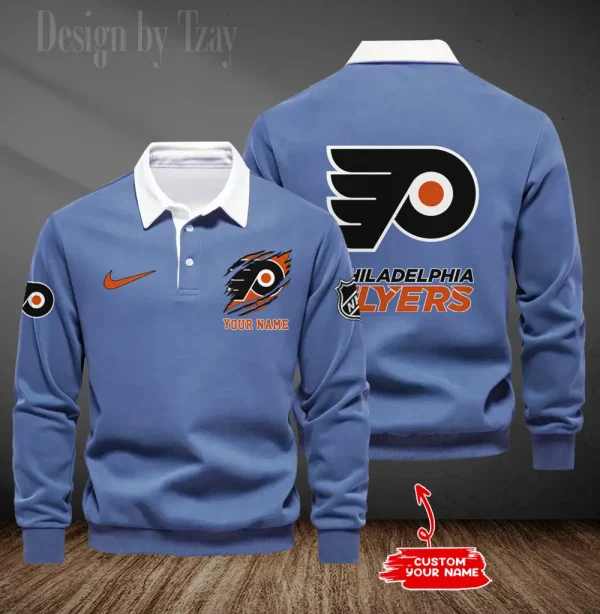 Philadelphia Flyers Long Sleeve Men's Golf Polo Shirt SPTLSMGPS083 - Image 5
