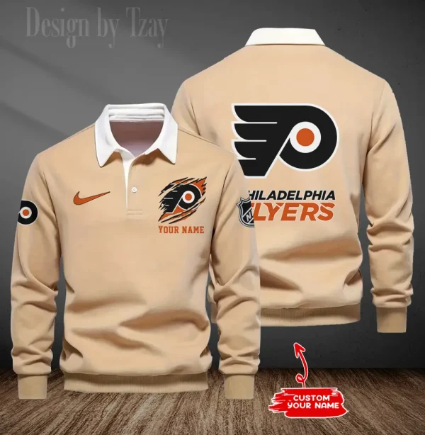 Philadelphia Flyers Long Sleeve Men's Golf Polo Shirt SPTLSMGPS083 - Image 6