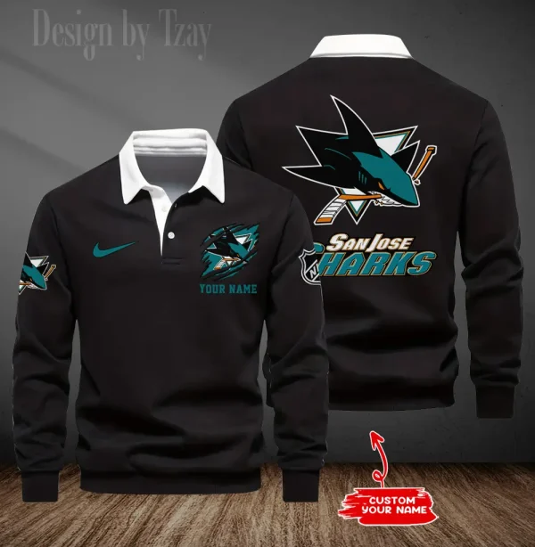 San Jose Sharks Long Sleeve Men's Golf Polo Shirt SPTLSMGPS085