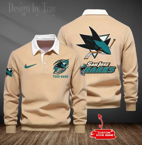 San Jose Sharks Long Sleeve Men's Golf Polo Shirt SPTLSMGPS085 - Image 2