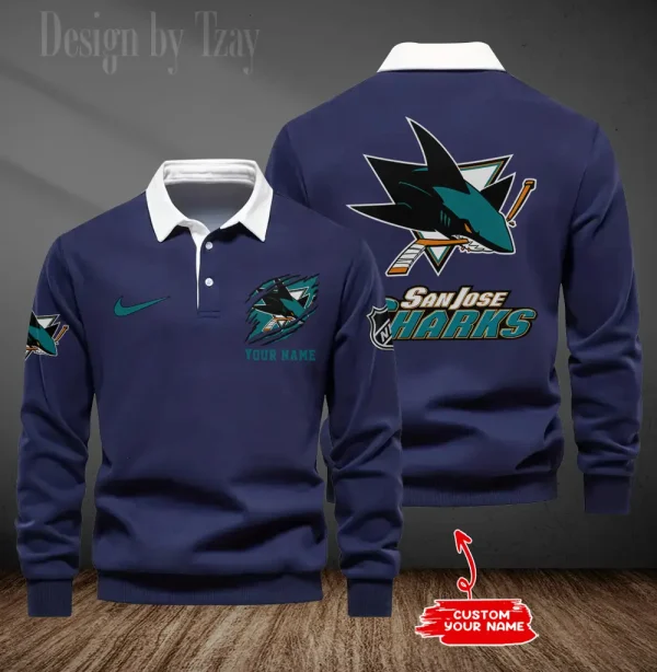 San Jose Sharks Long Sleeve Men's Golf Polo Shirt SPTLSMGPS085 - Image 3