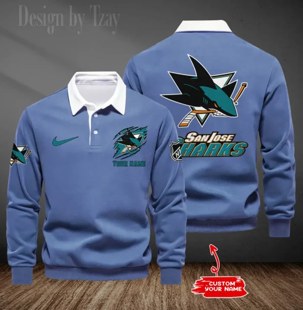 San Jose Sharks Long Sleeve Men's Golf Polo Shirt SPTLSMGPS085 - Image 4