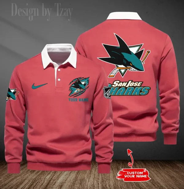 San Jose Sharks Long Sleeve Men's Golf Polo Shirt SPTLSMGPS085 - Image 6