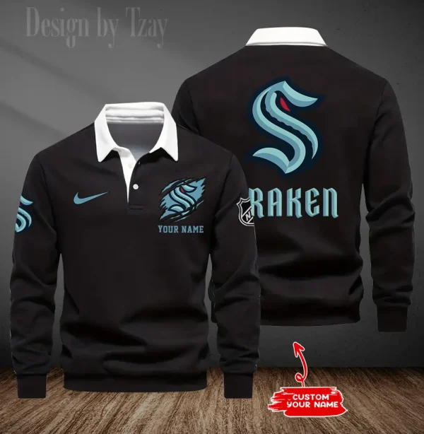 Seattle Kraken Long Sleeve Men's Golf Polo Shirt SPTLSMGPS086