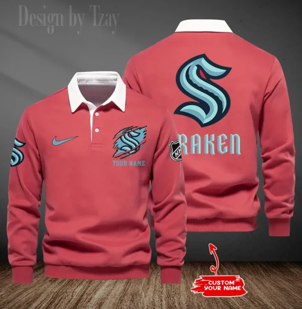 Seattle Kraken Long Sleeve Men's Golf Polo Shirt SPTLSMGPS086 - Image 2