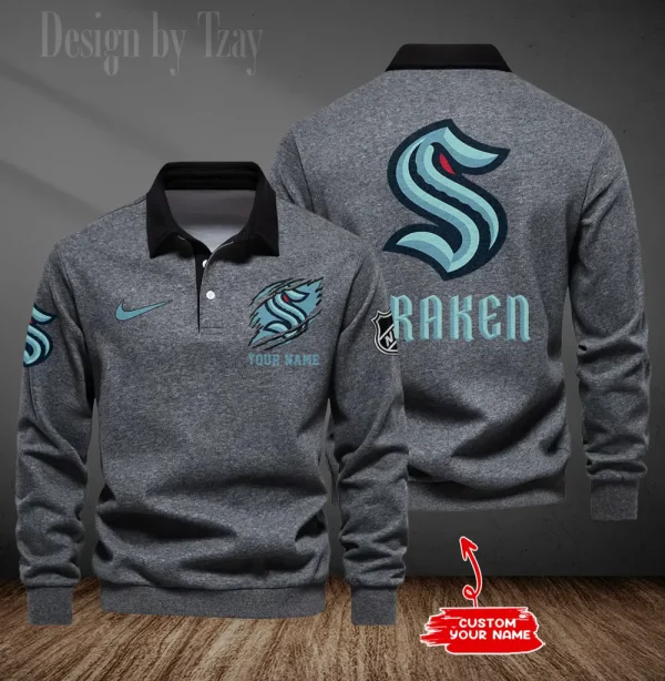 Seattle Kraken Long Sleeve Men's Golf Polo Shirt SPTLSMGPS086 - Image 3