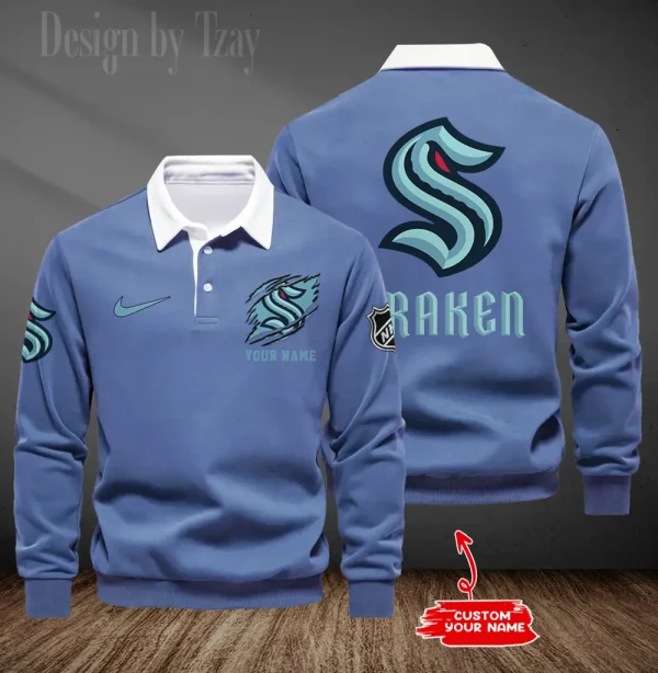 Seattle Kraken Long Sleeve Men's Golf Polo Shirt SPTLSMGPS086 - Image 4