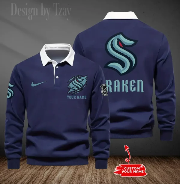 Seattle Kraken Long Sleeve Men's Golf Polo Shirt SPTLSMGPS086 - Image 5