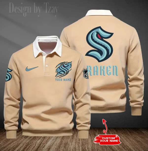 Seattle Kraken Long Sleeve Men's Golf Polo Shirt SPTLSMGPS086 - Image 6