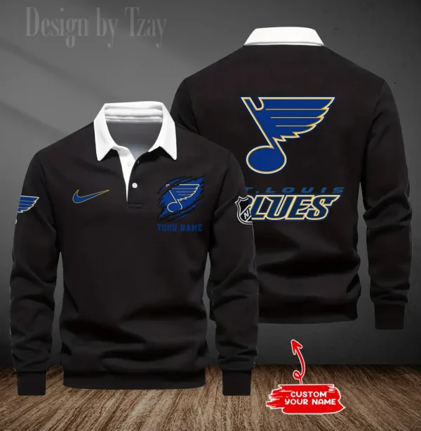 St. Louis Blues Long Sleeve Men's Golf Polo Shirt SPTLSMGPS087