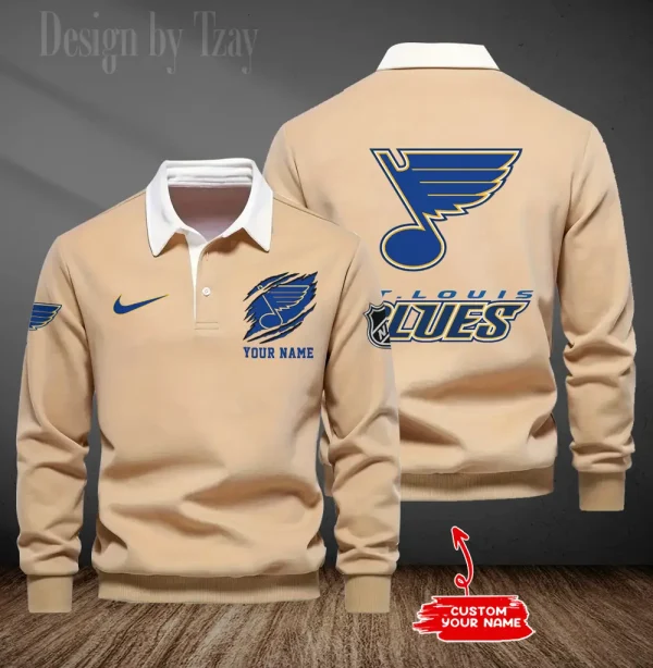 St. Louis Blues Long Sleeve Men's Golf Polo Shirt SPTLSMGPS087 - Image 2