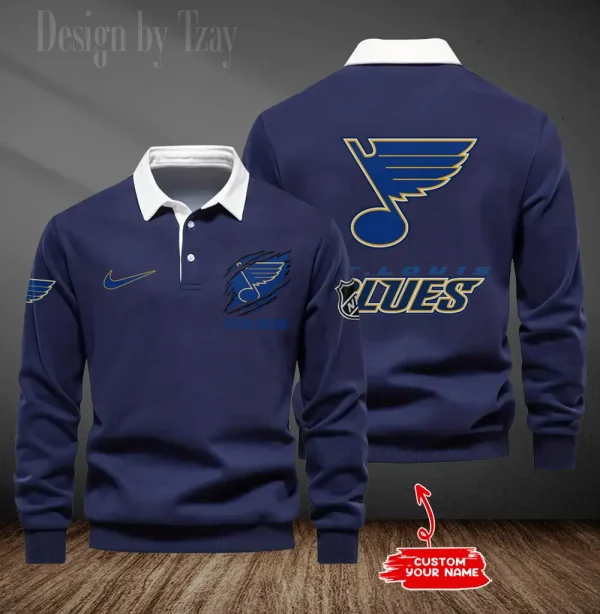 St. Louis Blues Long Sleeve Men's Golf Polo Shirt SPTLSMGPS087 - Image 3
