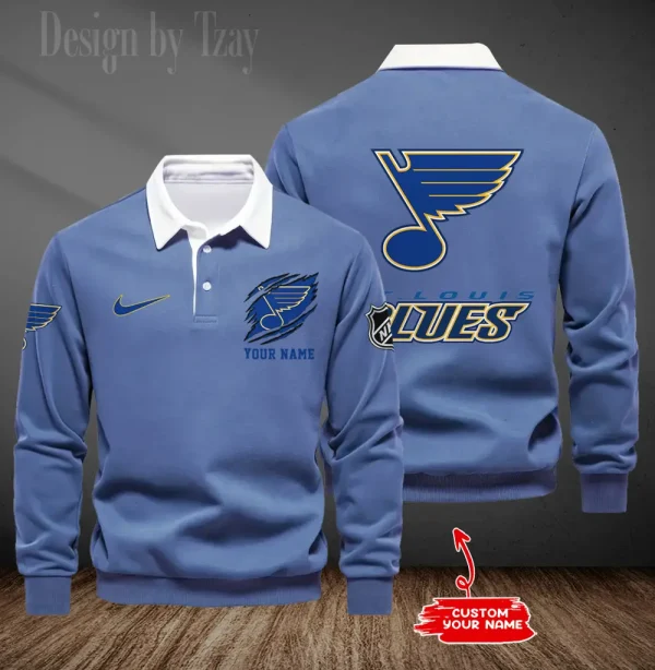 St. Louis Blues Long Sleeve Men's Golf Polo Shirt SPTLSMGPS087 - Image 4