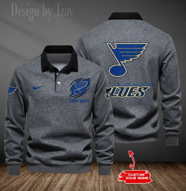 St. Louis Blues Long Sleeve Men's Golf Polo Shirt SPTLSMGPS087 - Image 5