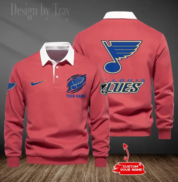 St. Louis Blues Long Sleeve Men's Golf Polo Shirt SPTLSMGPS087 - Image 6