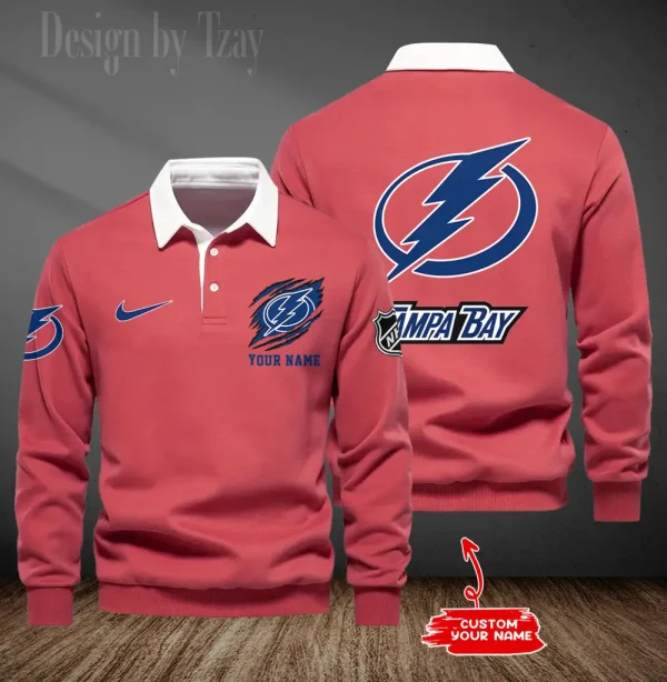 Tampa Bay Lightning Long Sleeve Men's Golf Polo Shirt SPTLSMGPS088