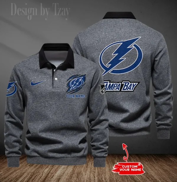 Tampa Bay Lightning Long Sleeve Men's Golf Polo Shirt SPTLSMGPS088 - Image 2