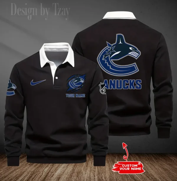 Vancouver Canucks Long Sleeve Men's Golf Polo Shirt SPTLSMGPS091