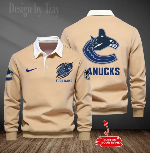 Vancouver Canucks Long Sleeve Men's Golf Polo Shirt SPTLSMGPS091 - Image 2