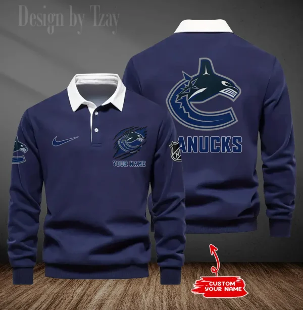 Vancouver Canucks Long Sleeve Men's Golf Polo Shirt SPTLSMGPS091 - Image 3