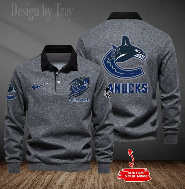 Vancouver Canucks Long Sleeve Men's Golf Polo Shirt SPTLSMGPS091 - Image 4