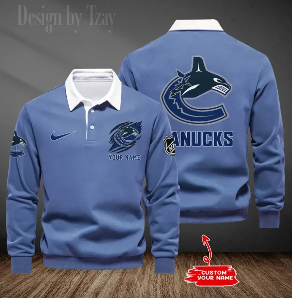 Vancouver Canucks Long Sleeve Men's Golf Polo Shirt SPTLSMGPS091 - Image 5