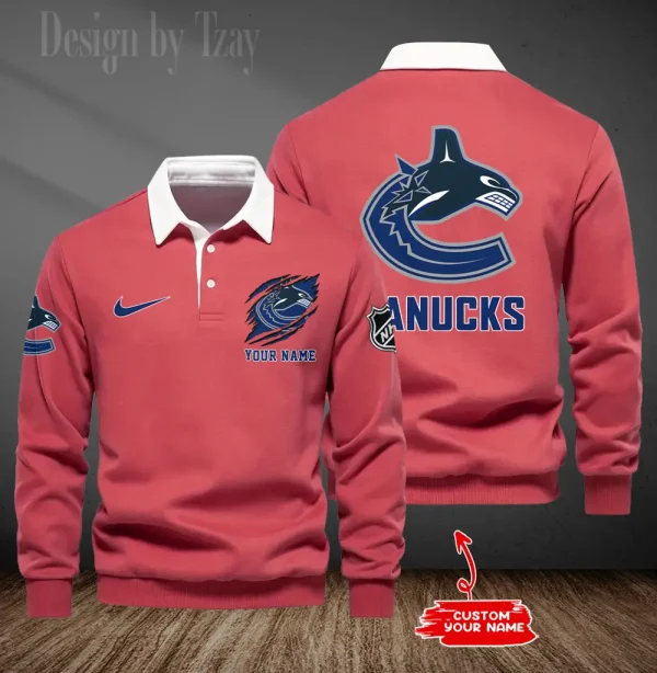 Vancouver Canucks Long Sleeve Men's Golf Polo Shirt SPTLSMGPS091 - Image 6