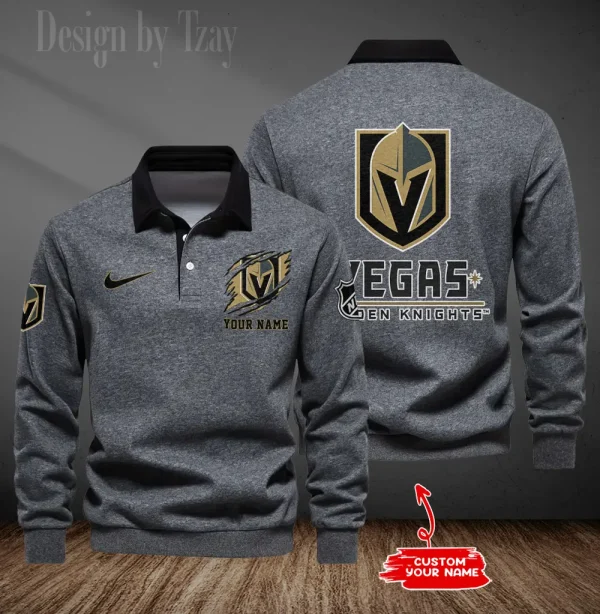 Vegas Golden Knights Long Sleeve Men's Golf Polo Shirt SPTLSMGPS092 - Image 3